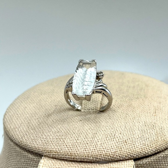925 Sterling Silver Jewelry - Vintage Estate Sterling Silver Faceted Emerald-Cut Statement Ring Size 7